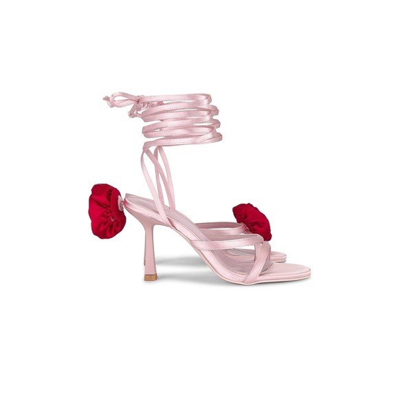 New Lovers and Friends Flores Heel Pink & Red lace up strappy satin valentines - Picture 2 of 10